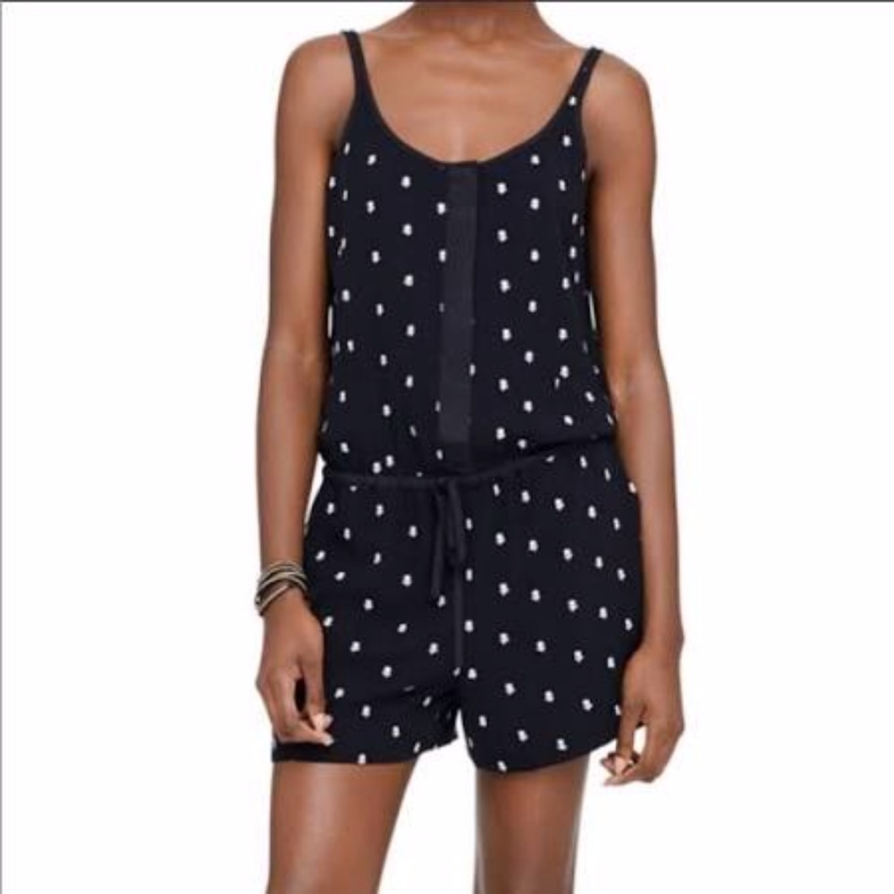 Club Monaco Black Silk Romper with White Flowers